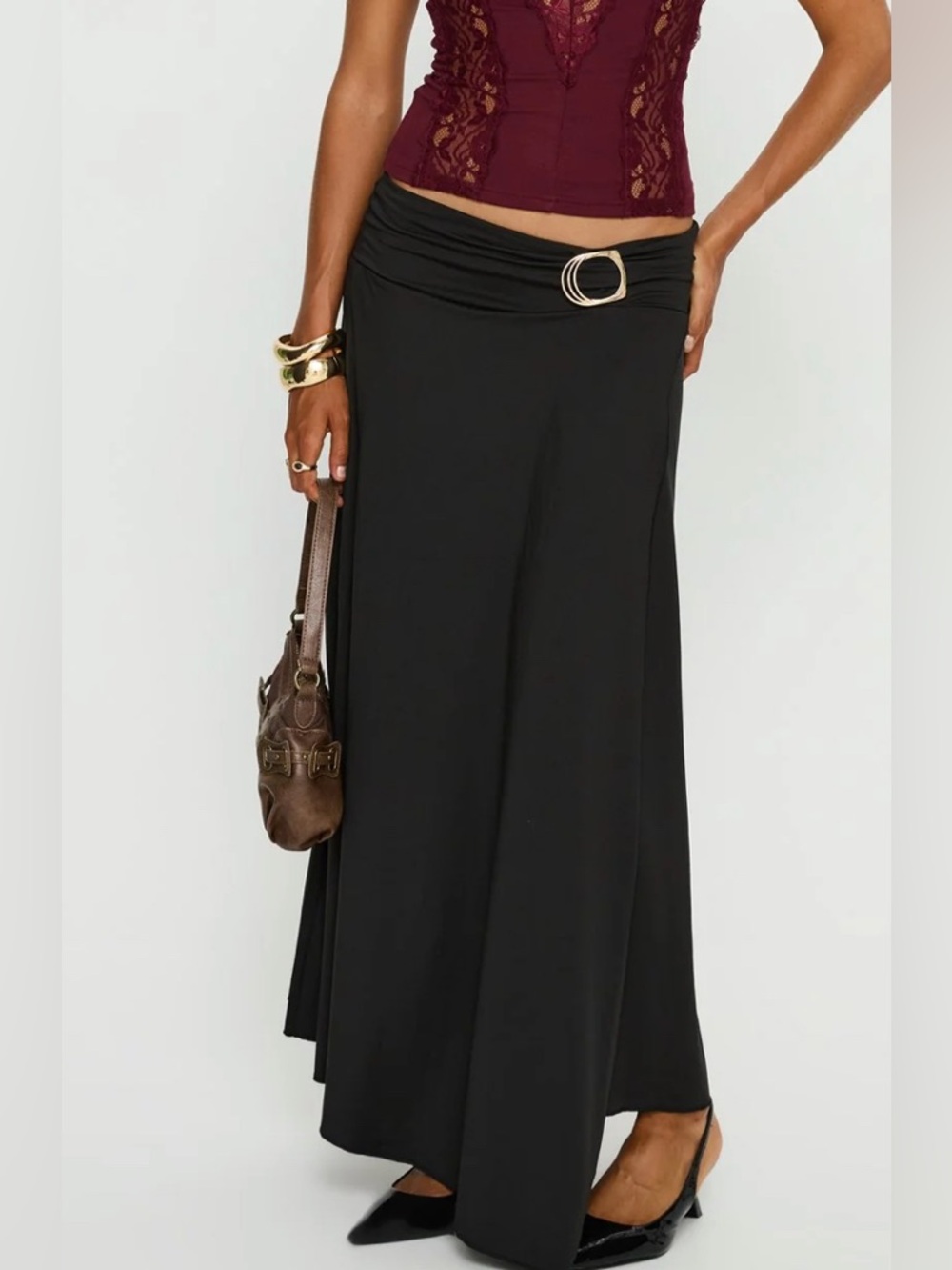 Princess Polly Nola Hardware Slit‎ Maxi Skirt Black